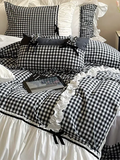 Black Gingham with Bow Ruched Duvet Cover