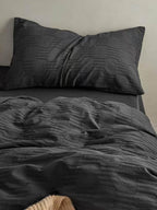 Black Seersucker Bedding Set