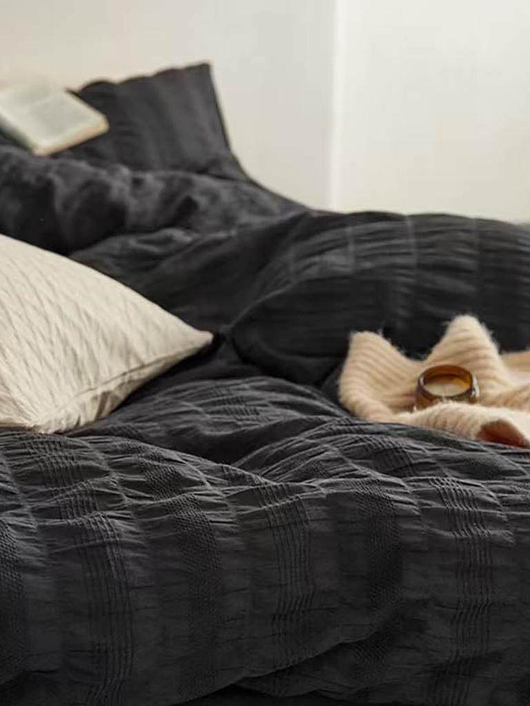 Black Seersucker Bedding Set