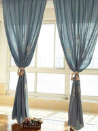 Blue Bouquet Embroidery Rod Pocket Sheer Curtain