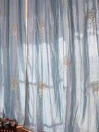 Blue Bouquet Embroidery Rod Pocket Sheer Curtain