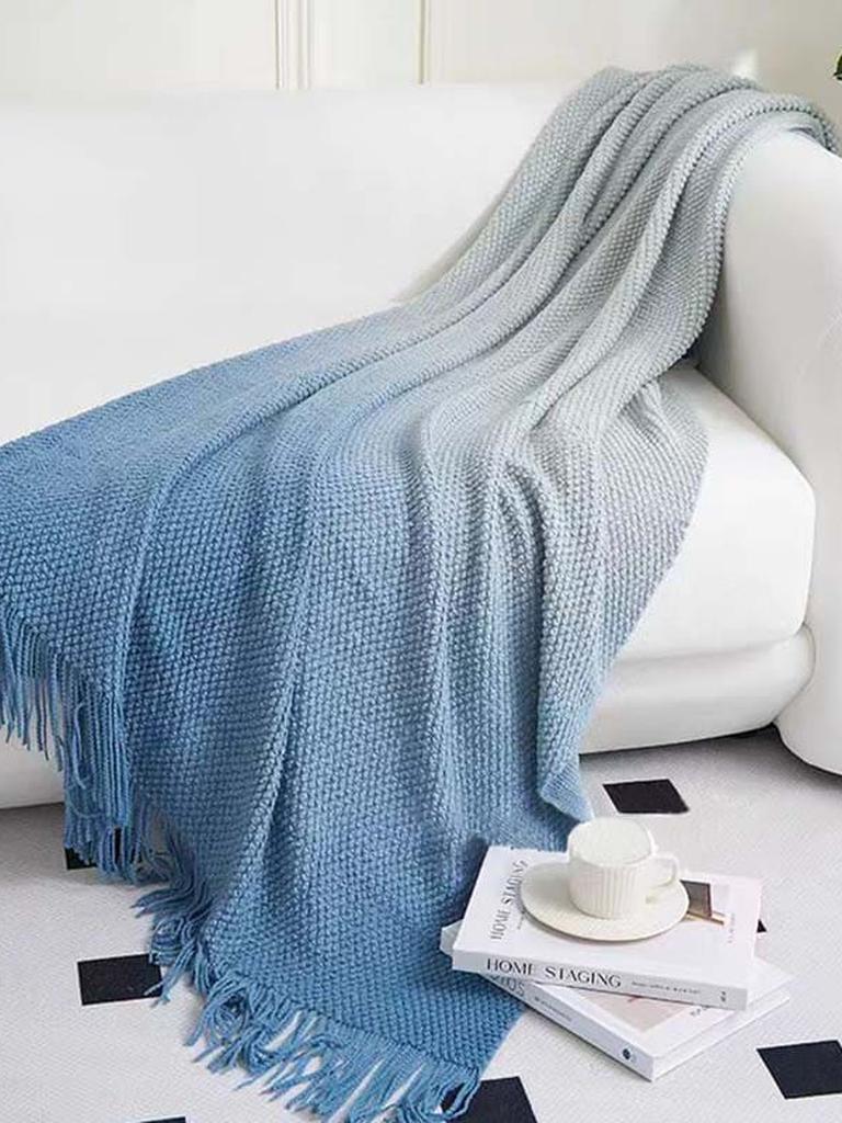 Blue Ombre Knit Blanket