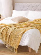 Boho Knitted Blanket with Tassel