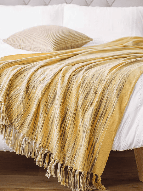 Boho Knitted Blanket with Tassel