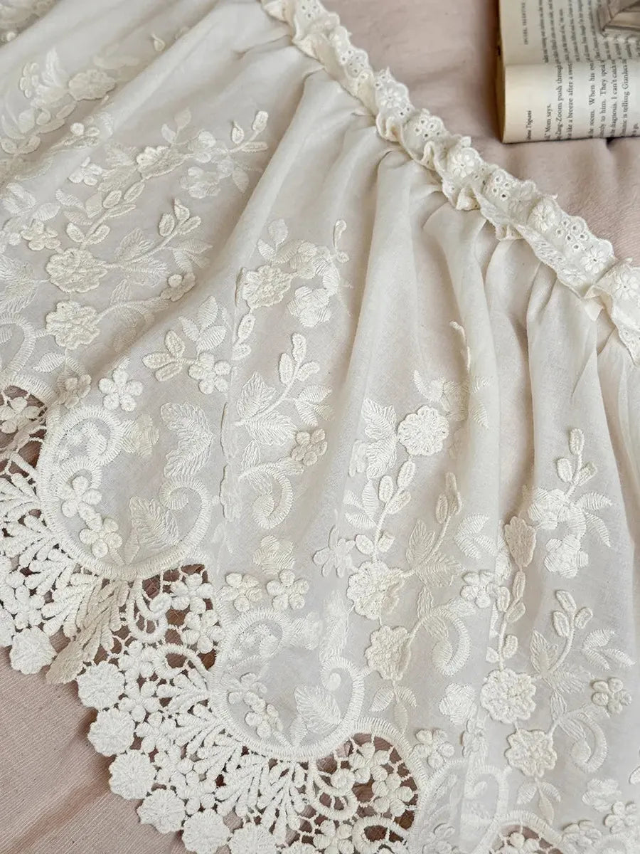 Boho linen lace bedding set by Breezora featuring intricate lace details and a soft, textured finish in neutral tones.