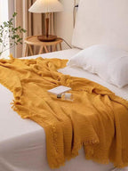 Bold Color Cotton Knitted Blanket with Tassel