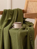 Bold Color Cotton Knitted Blanket with Tassel