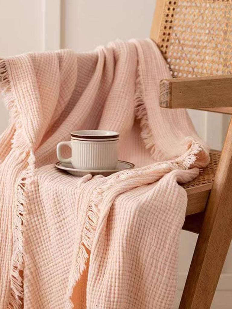 Bold Color Cotton Knitted Blanket with Tassel