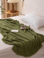 Bold Color Cotton Knitted Blanket with Tassel