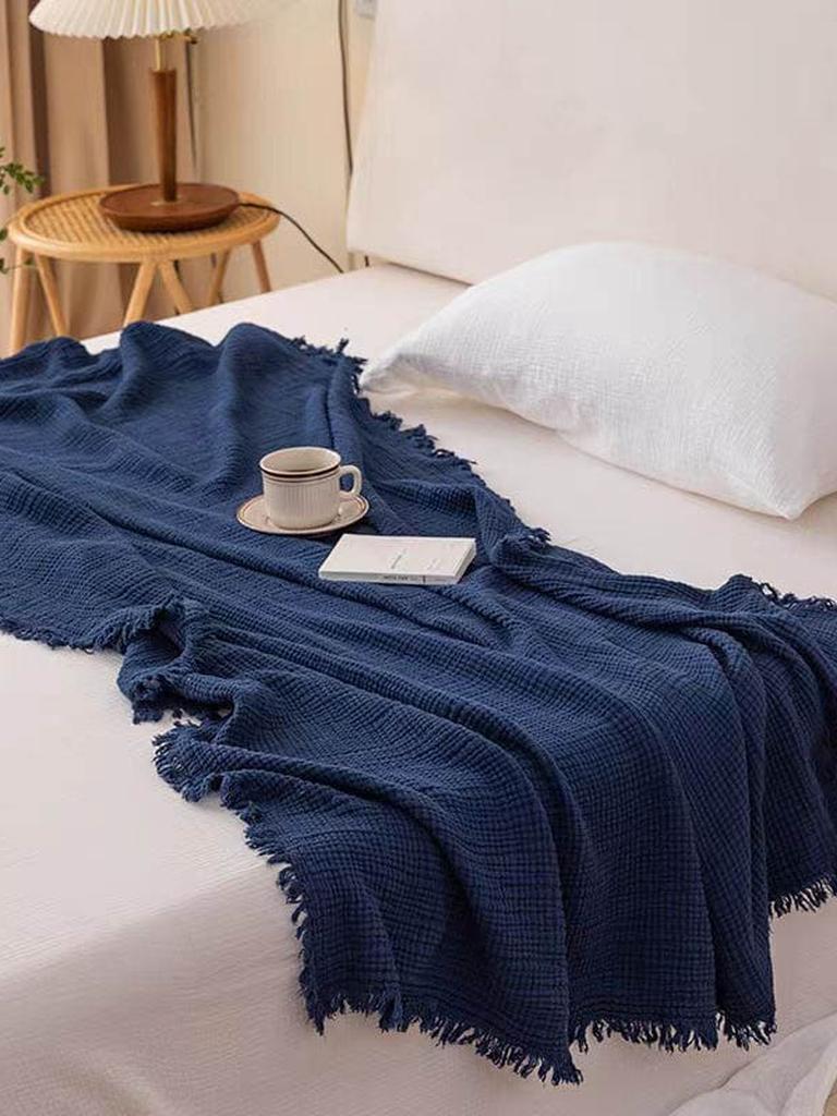 Bold Color Cotton Knitted Blanket with Tassel