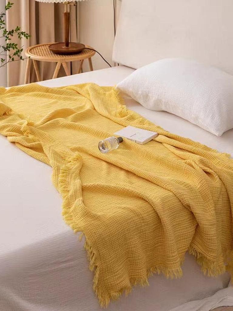 Bold Color Cotton Knitted Blanket with Tassel