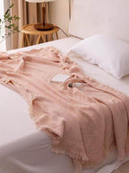 Bold Color Cotton Knitted Blanket with Tassel