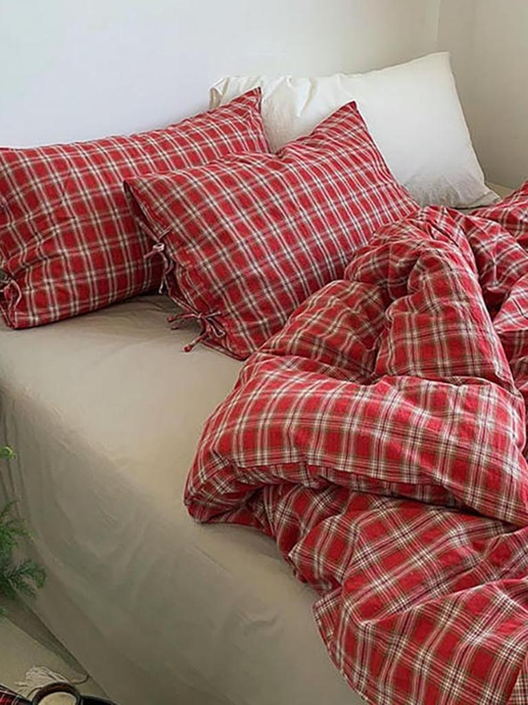 Christmas Red Plaid Duvet Cover