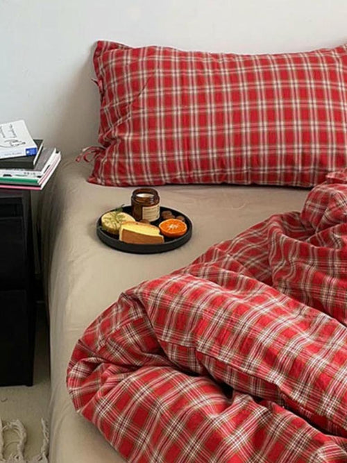 Christmas Red Plaid Duvet Cover