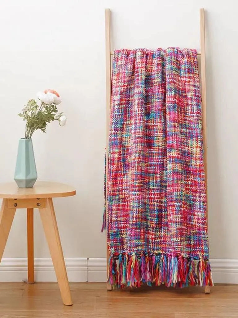 Colorful Knitted Blanket with Tassel