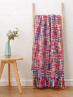 Colorful Knitted Blanket with Tassel