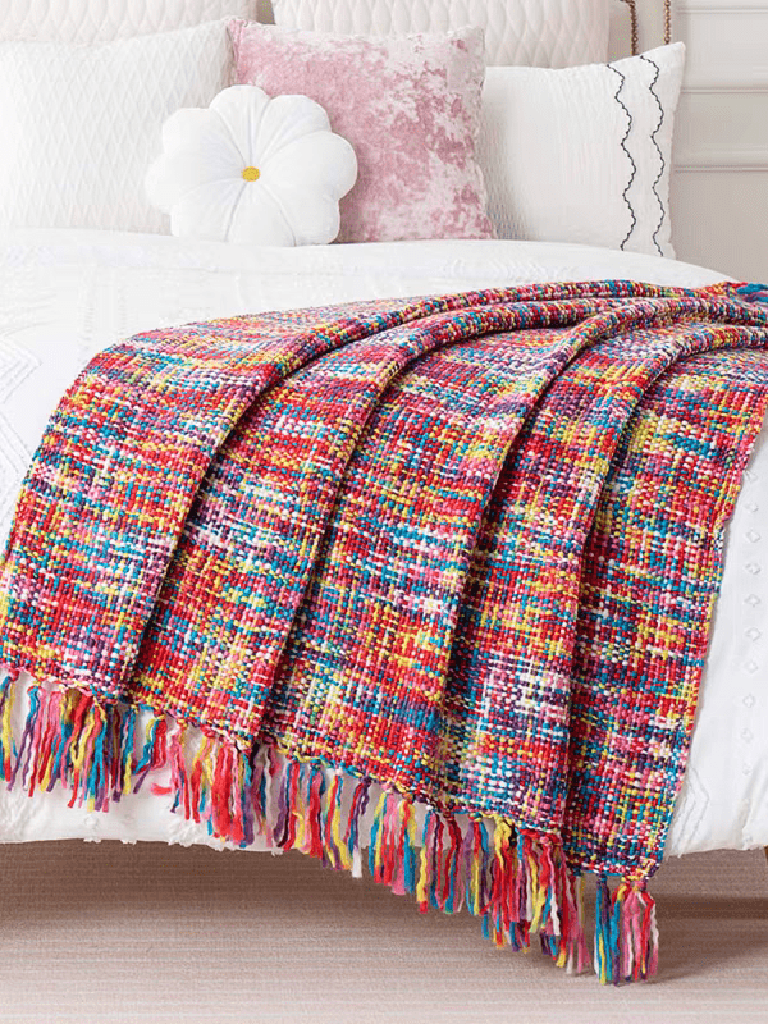 Colorful Knitted Blanket with Tassel