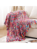 Colorful Knitted Blanket with Tassel
