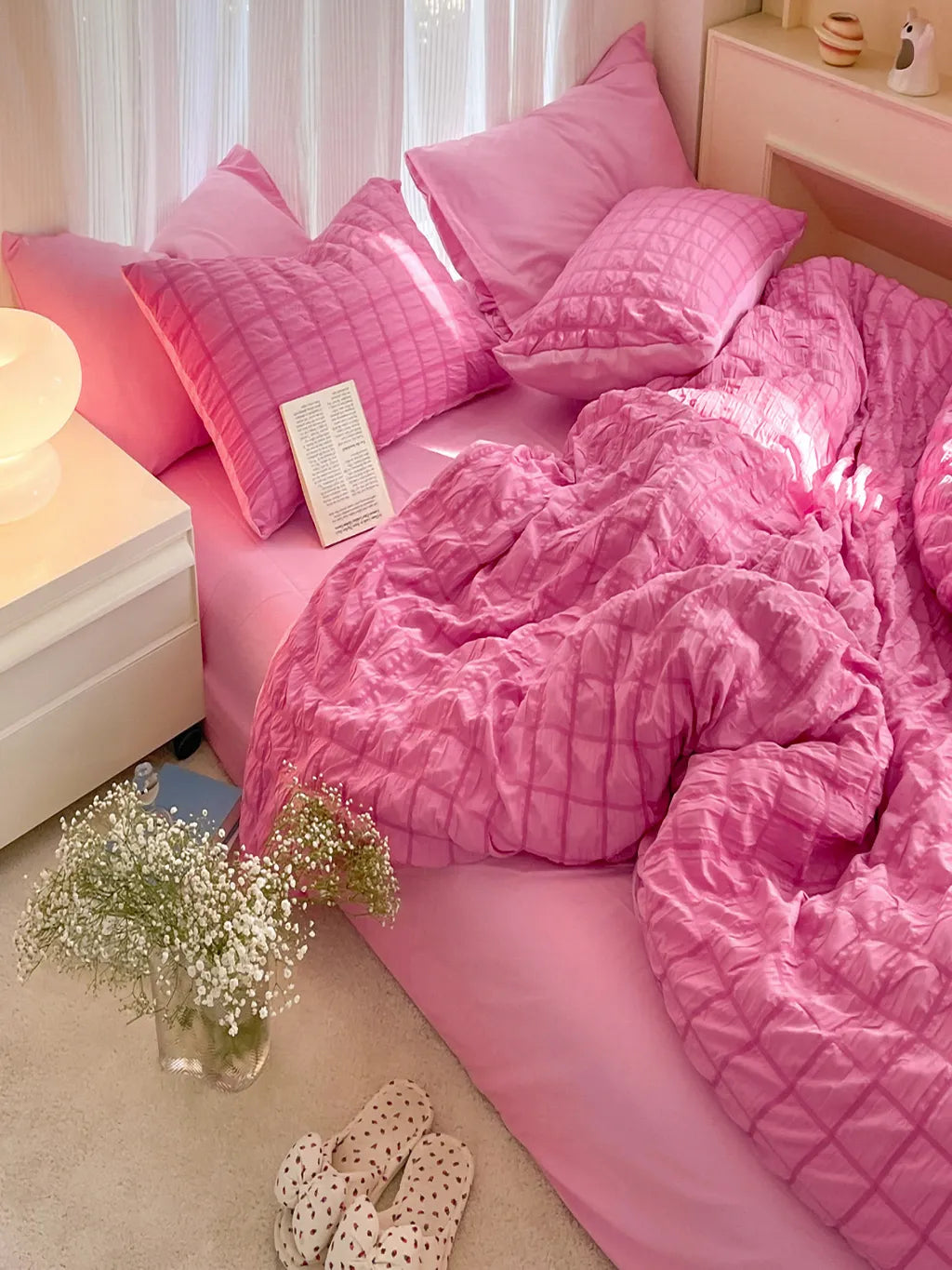 Contrast Seersucker Check Bedding Set