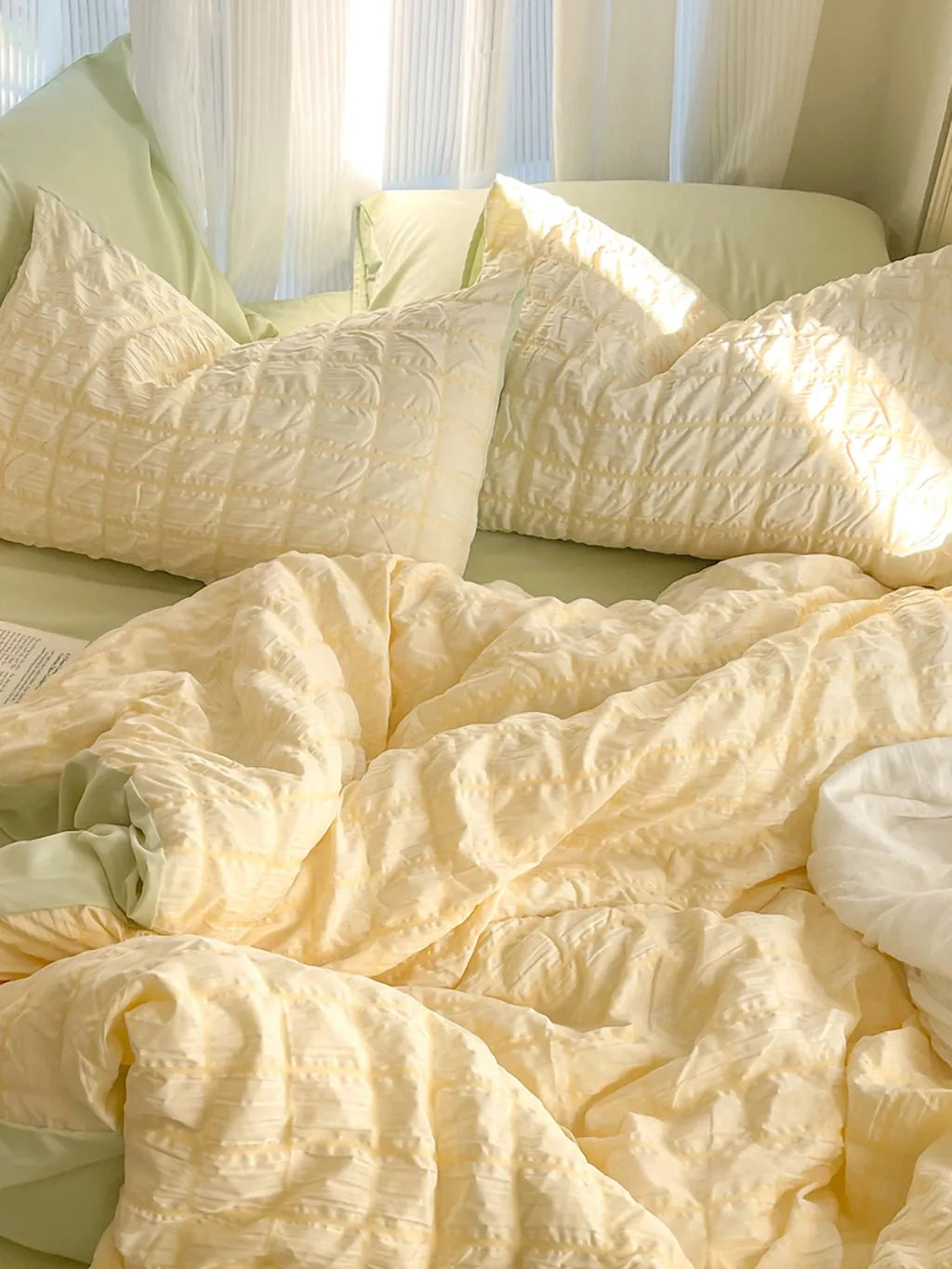 Contrast Seersucker Check Bedding Set