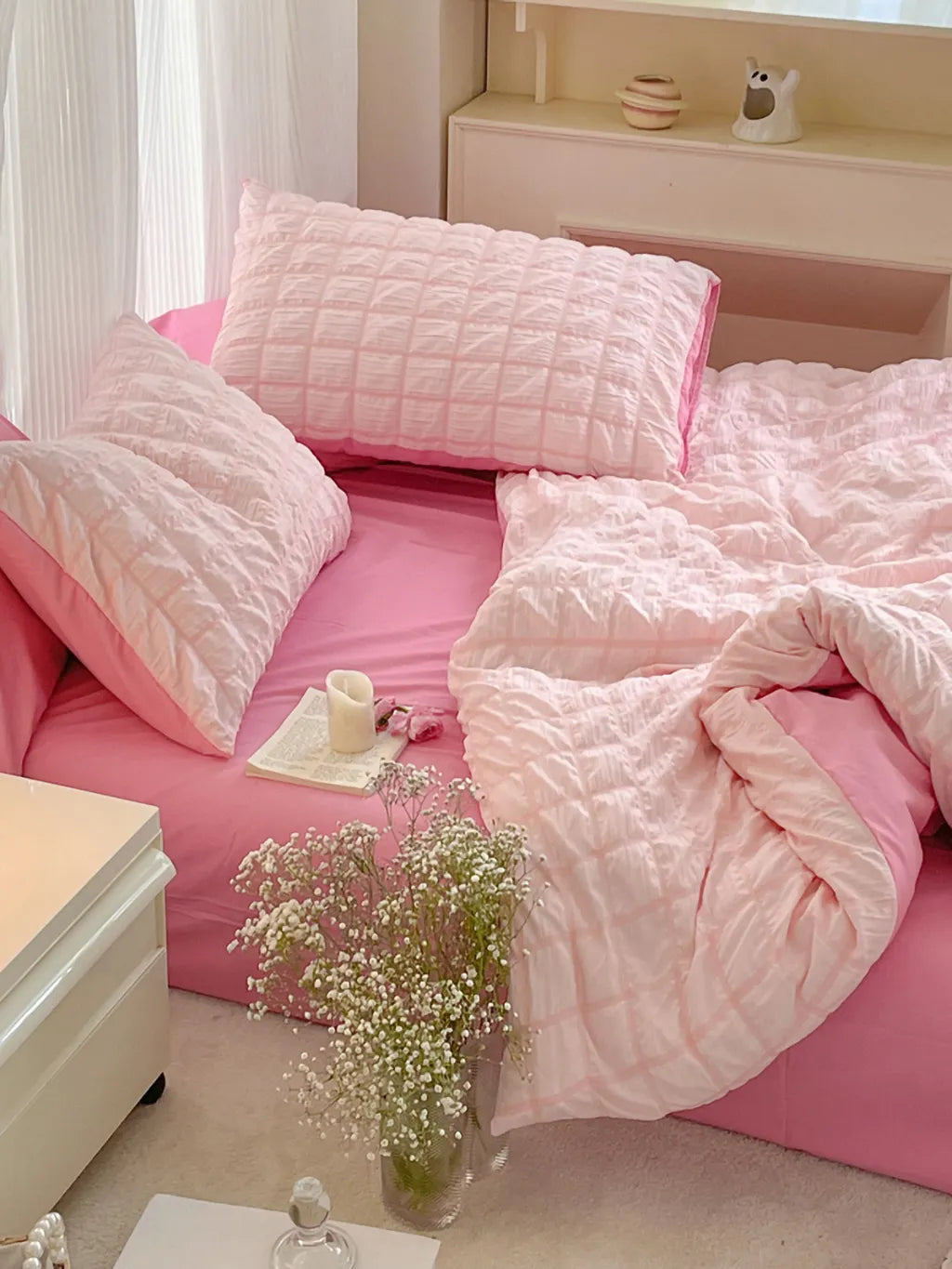 Contrast Seersucker Check Bedding Set
