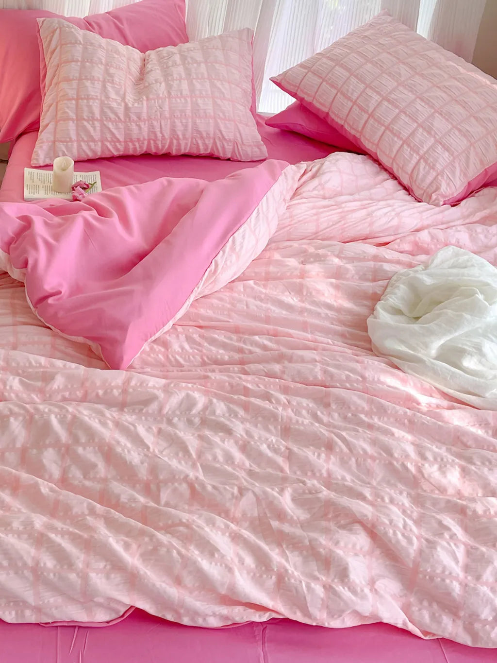 Contrast Seersucker Check Bedding Set
