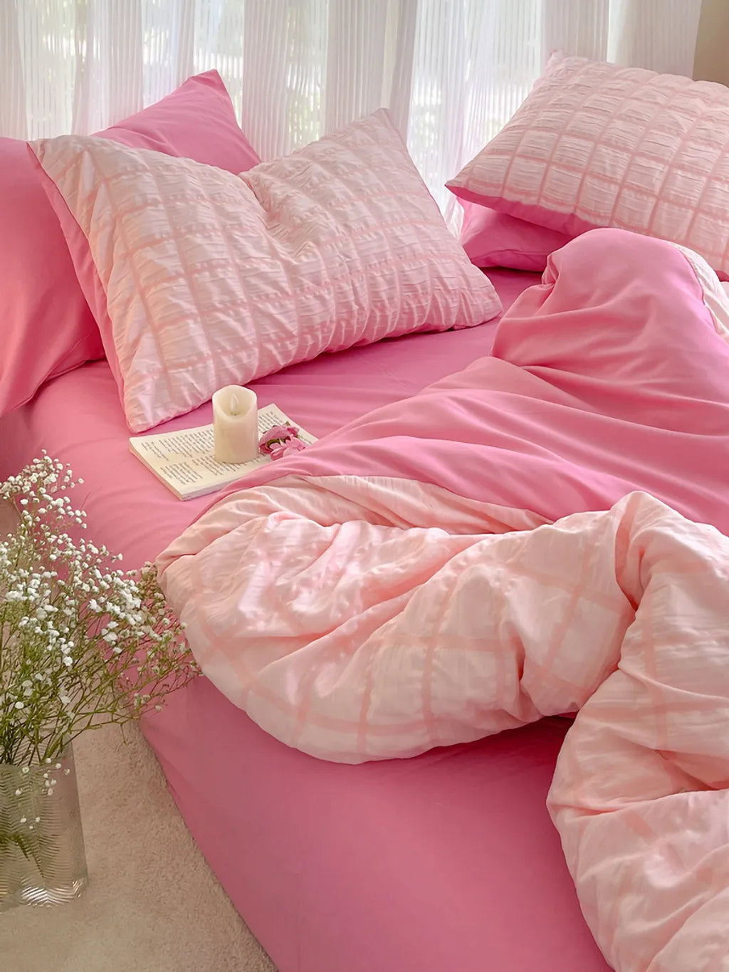 Contrast Seersucker Check Bedding Set