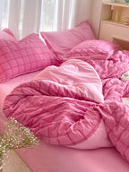 Contrast Seersucker Check Bedding Set