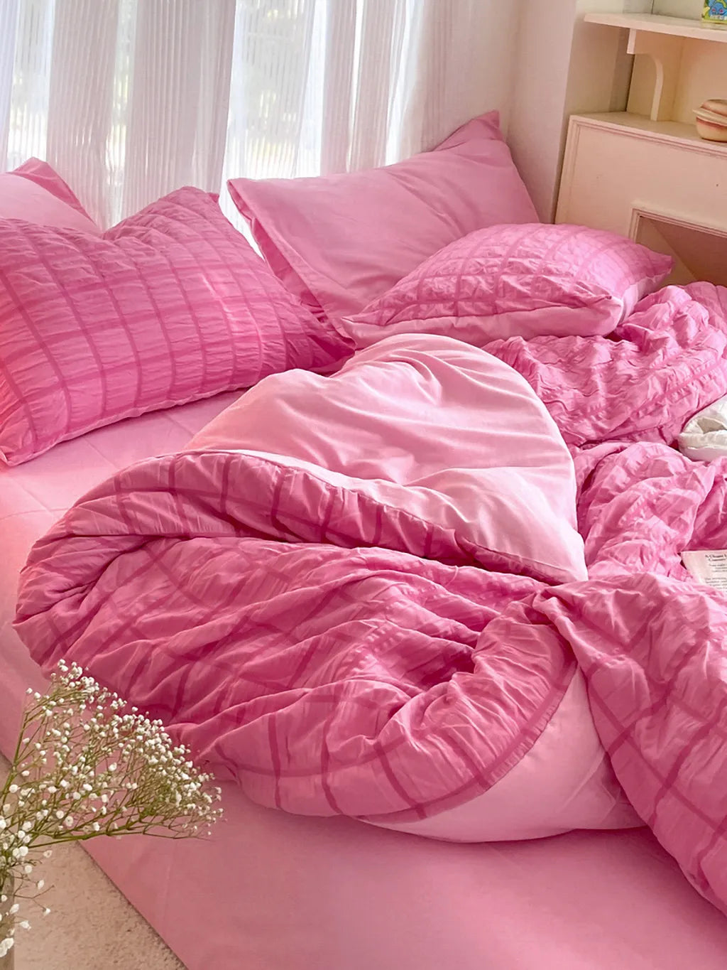 Contrast Seersucker Check Bedding Set