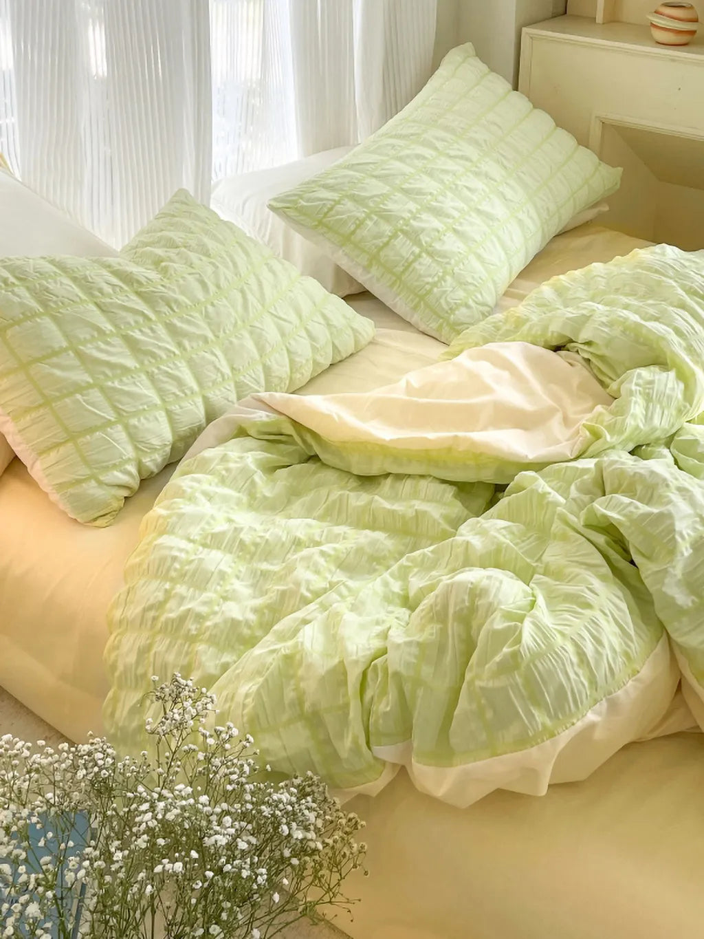 Contrast Seersucker Check Bedding Set