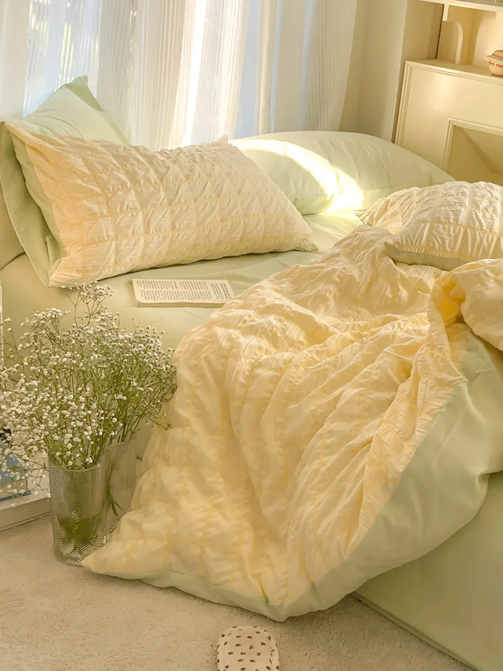Contrast Seersucker Check Bedding Set