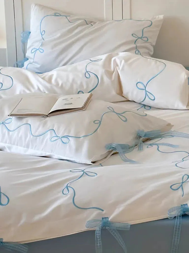 Coquette Bow Embroidery Bedding Set