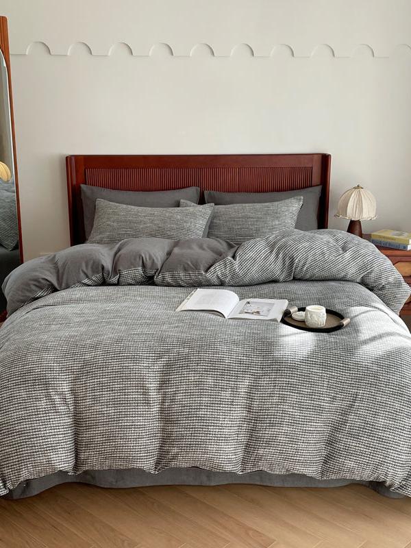 Cotton Houndstooth Jacquard Farmhouse Duvet Cover