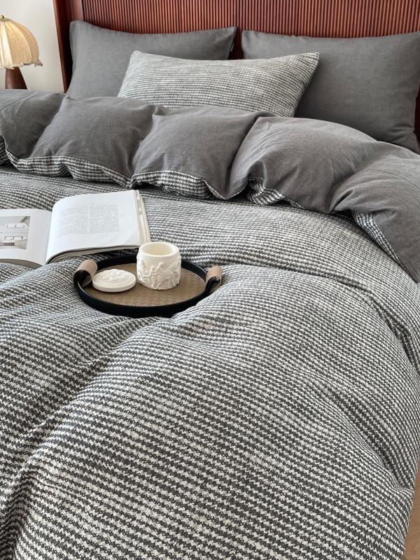 Cotton Houndstooth Jacquard Farmhouse Duvet Cover