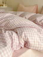 Cotton Small Gingham Bedding Set - Baby Pink
