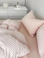 Cotton Small Gingham Bedding Set - Baby Pink