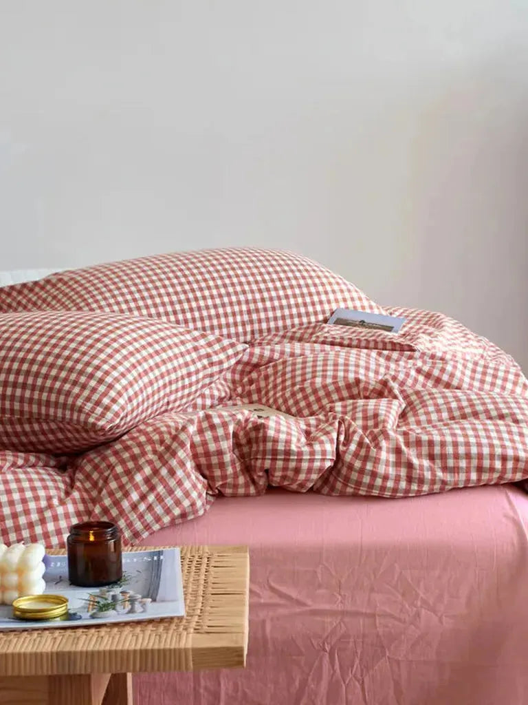 Cotton Small Gingham Duvet Cover - Blue