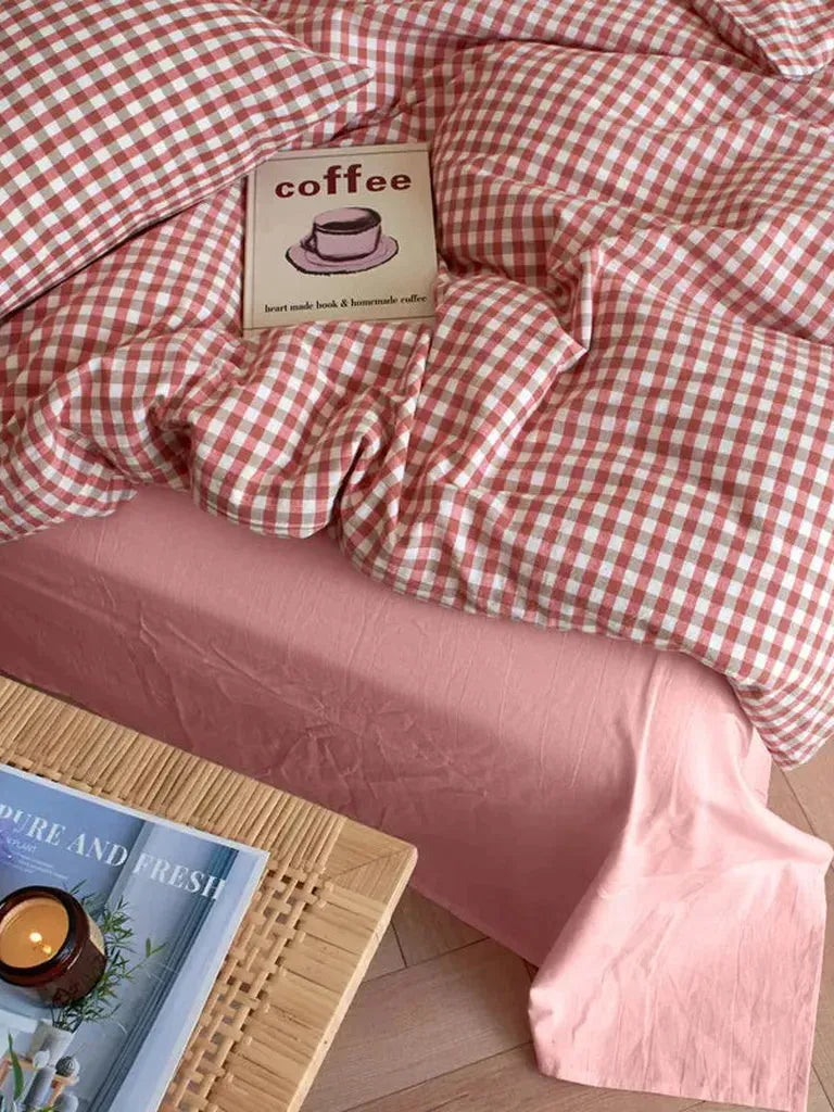 Cotton Small Gingham Duvet Cover - Blue