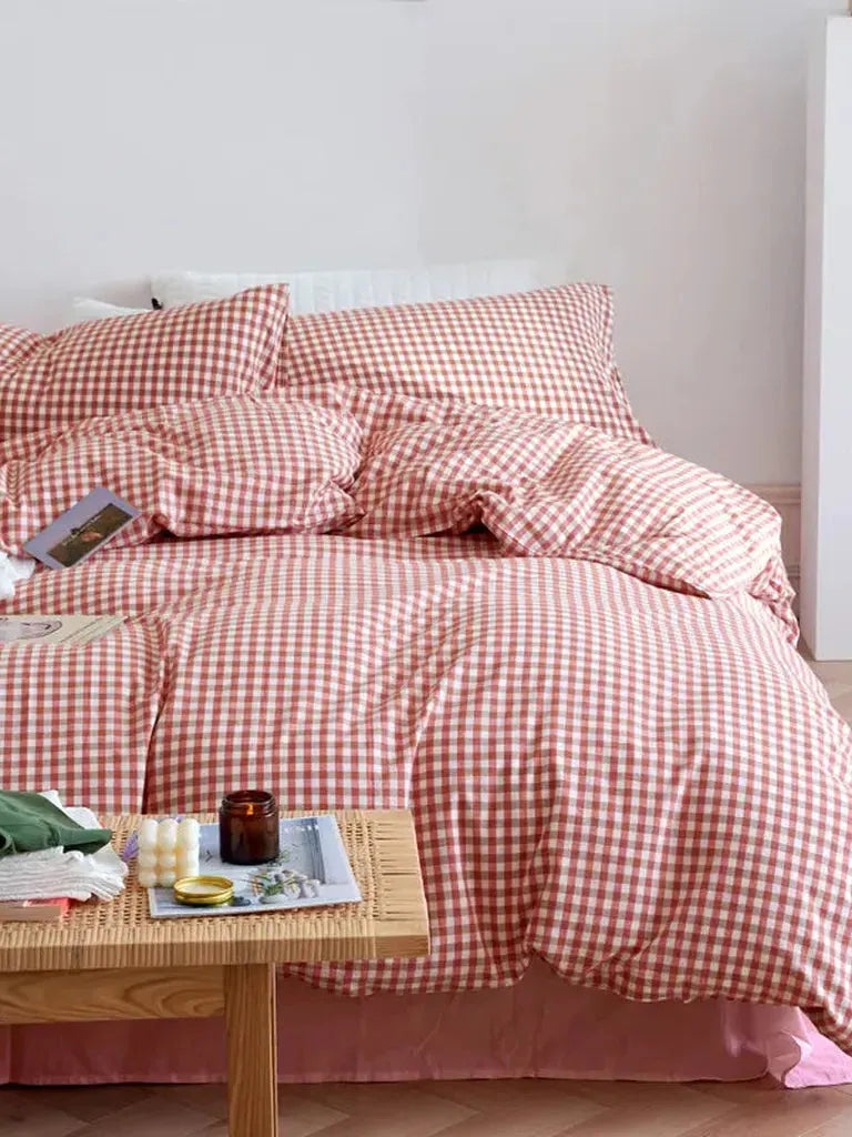 Cotton Small Gingham Duvet Cover - Blue