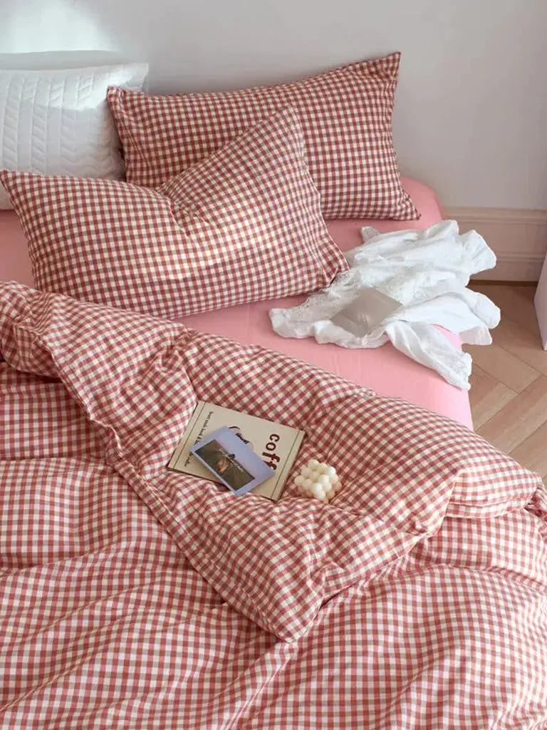 Cotton Small Gingham Duvet Cover - Blue