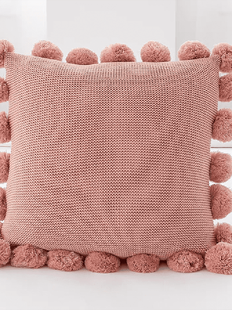Cozy Knit Pom Pom Throw Pillow