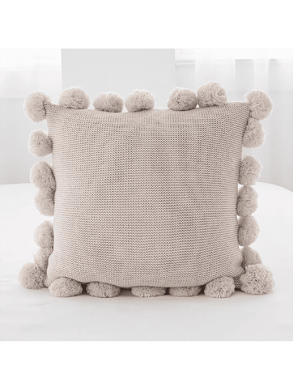 Cozy Knit Pom Pom Throw Pillow