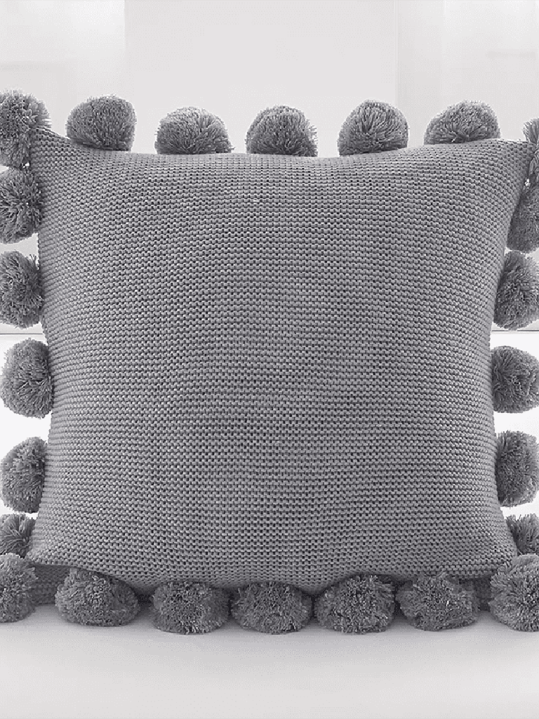 Cozy Knit Pom Pom Throw Pillow