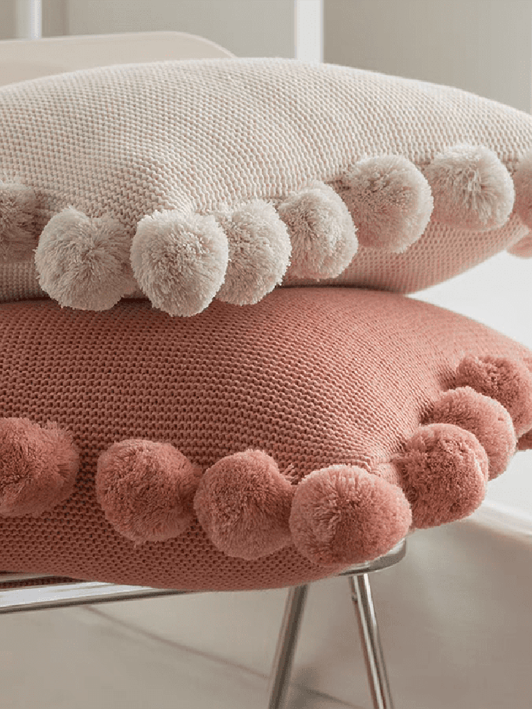 Cozy Knit Pom Pom Throw Pillow