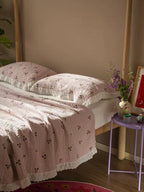 Cute Cherry Blanket with Lace Ruffle