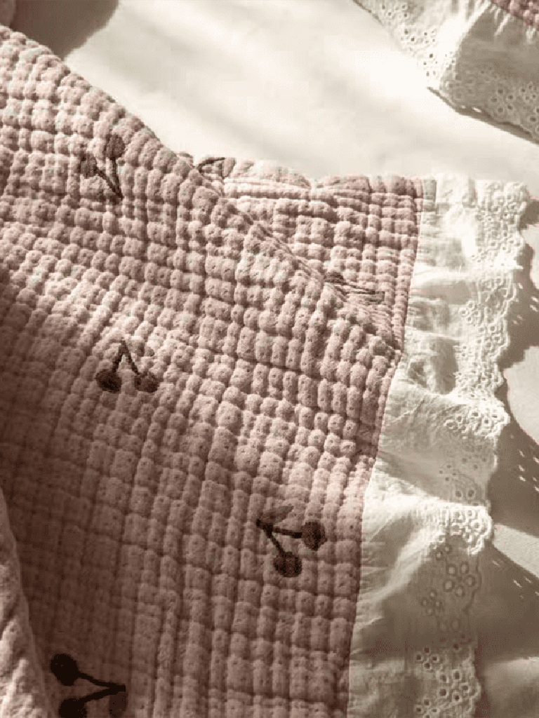 Cute Cherry Blanket with Lace Ruffle