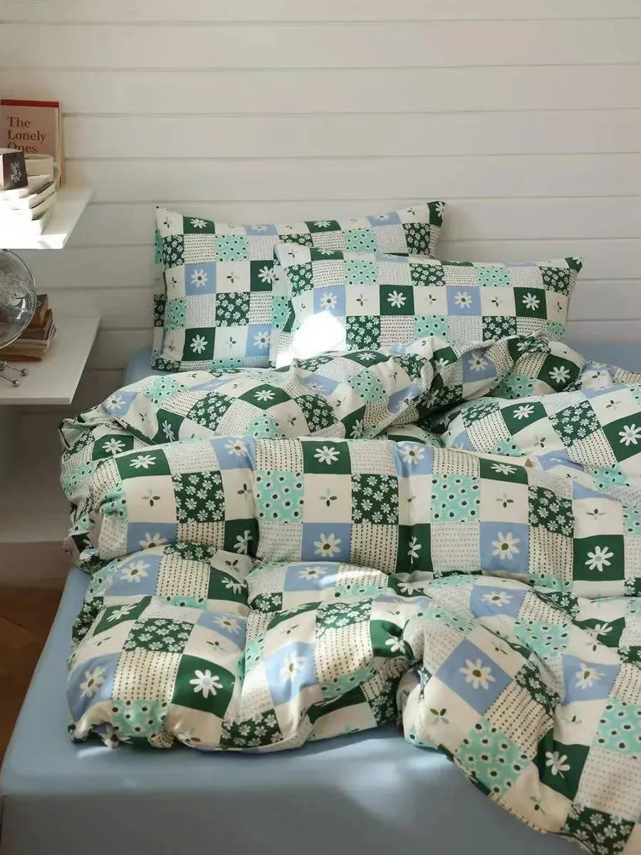 Soft Breezora Cute Daisy Jersey Bedding Set with a floral daisy pattern on cozy jersey fabric for a comfortable bedroom look.