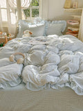 Ditsy Floral Bedding Set with Gingham Ruffle