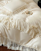 Elegant French lace bedding set by Breezora featuring intricate lace details and soft, luxurious fabric.
