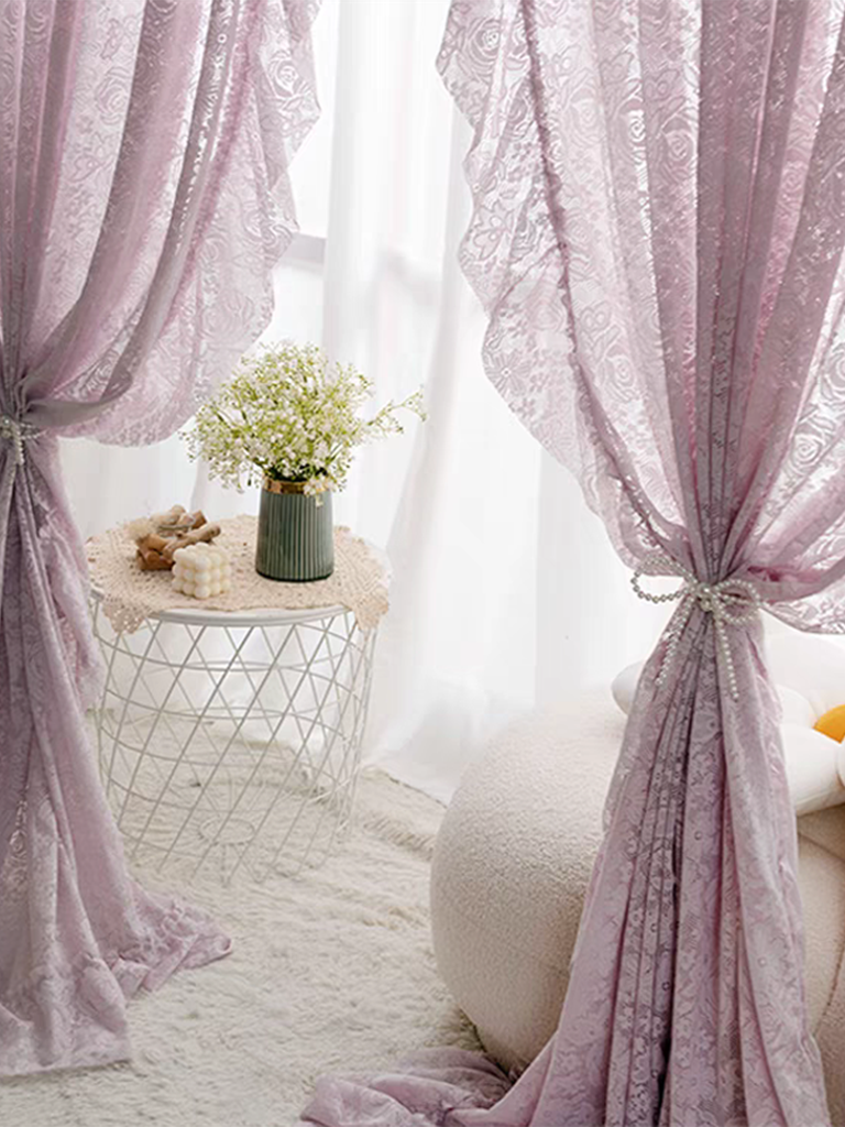 Elegant Lavender Lace Sheer Curtain